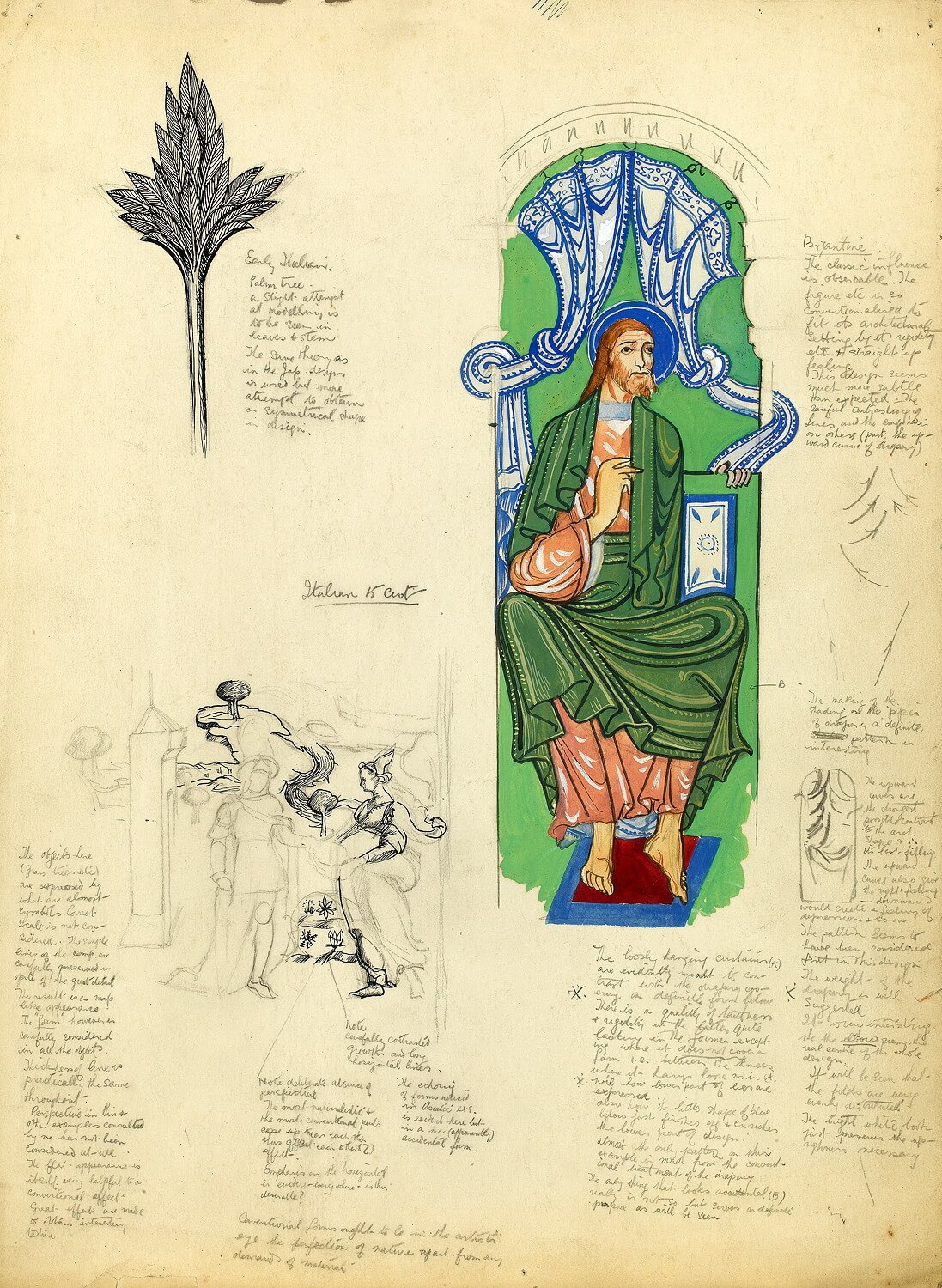 Alan Sorrell - Sheet of studies of an illustminated manuscript