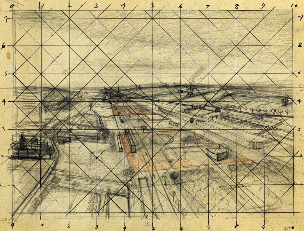 Alan Sorrell - Sketch for An Aerial View of a Wartime Airfield