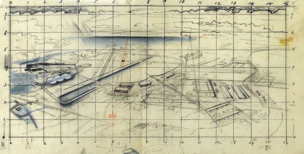 Alan Sorrell - Study for An Aerial View of a Wartime Airfield