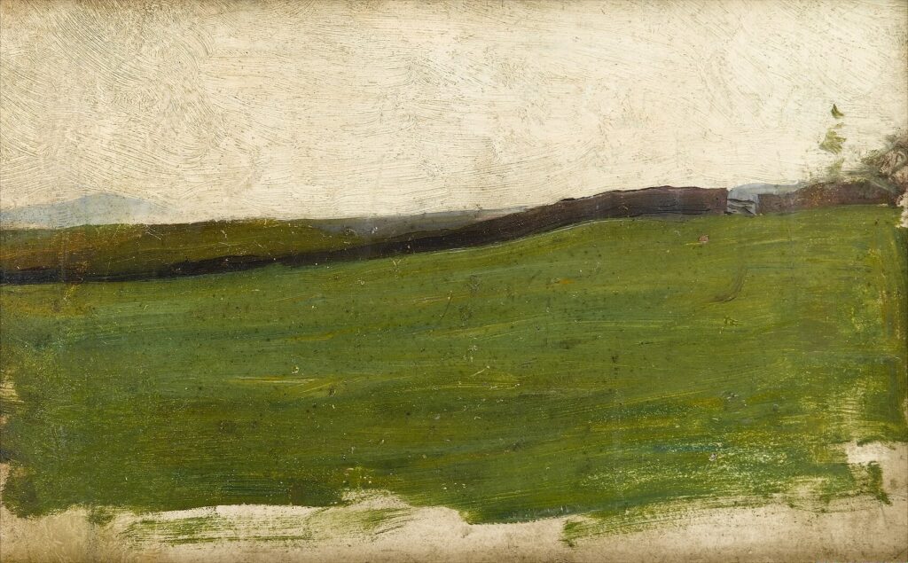 Albert de Belleroche - Landscape with green meadow and gated wall- circa 1900