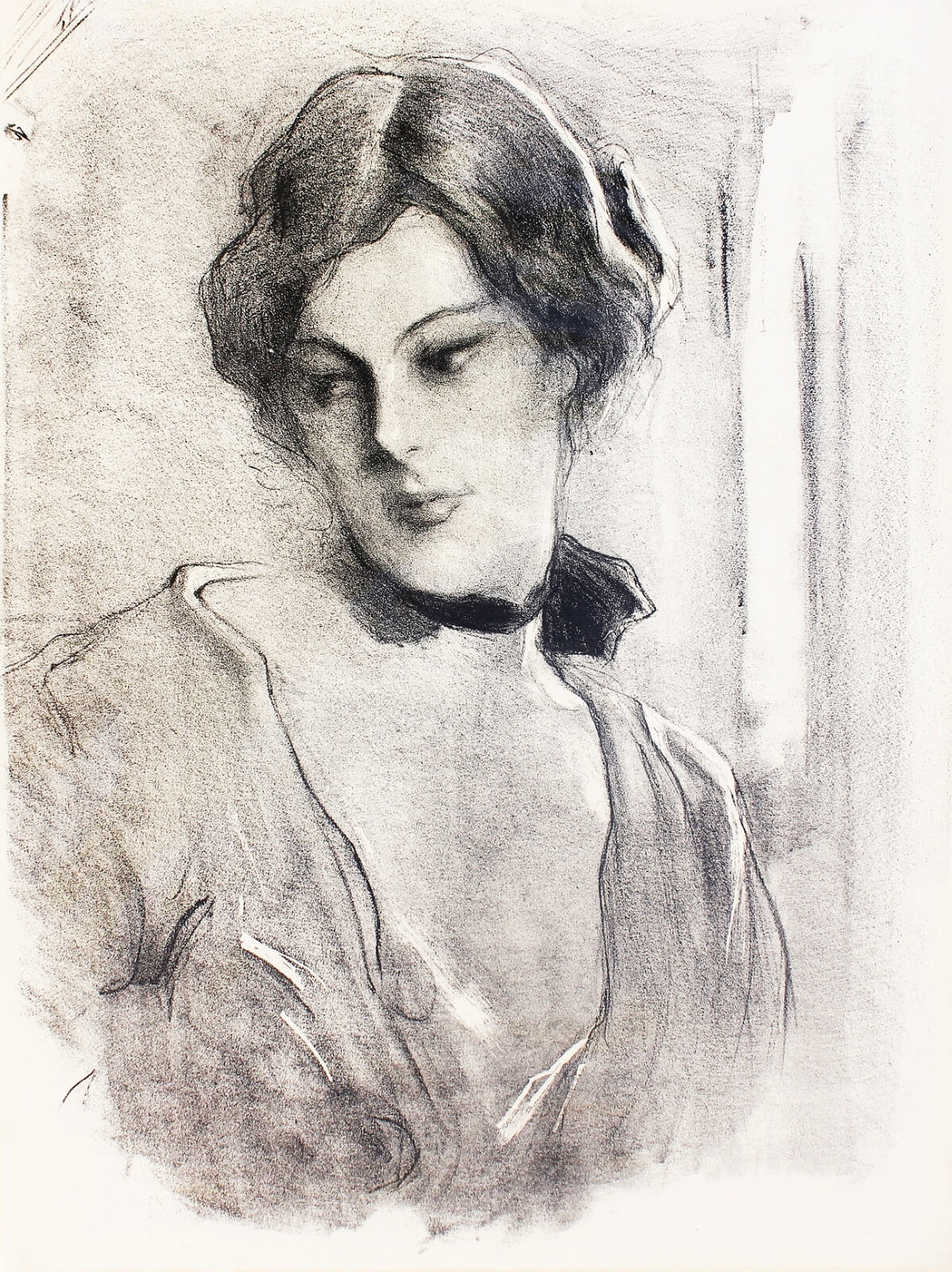 Albert de Belleroche - Portrait of Young Woman with Ribbon