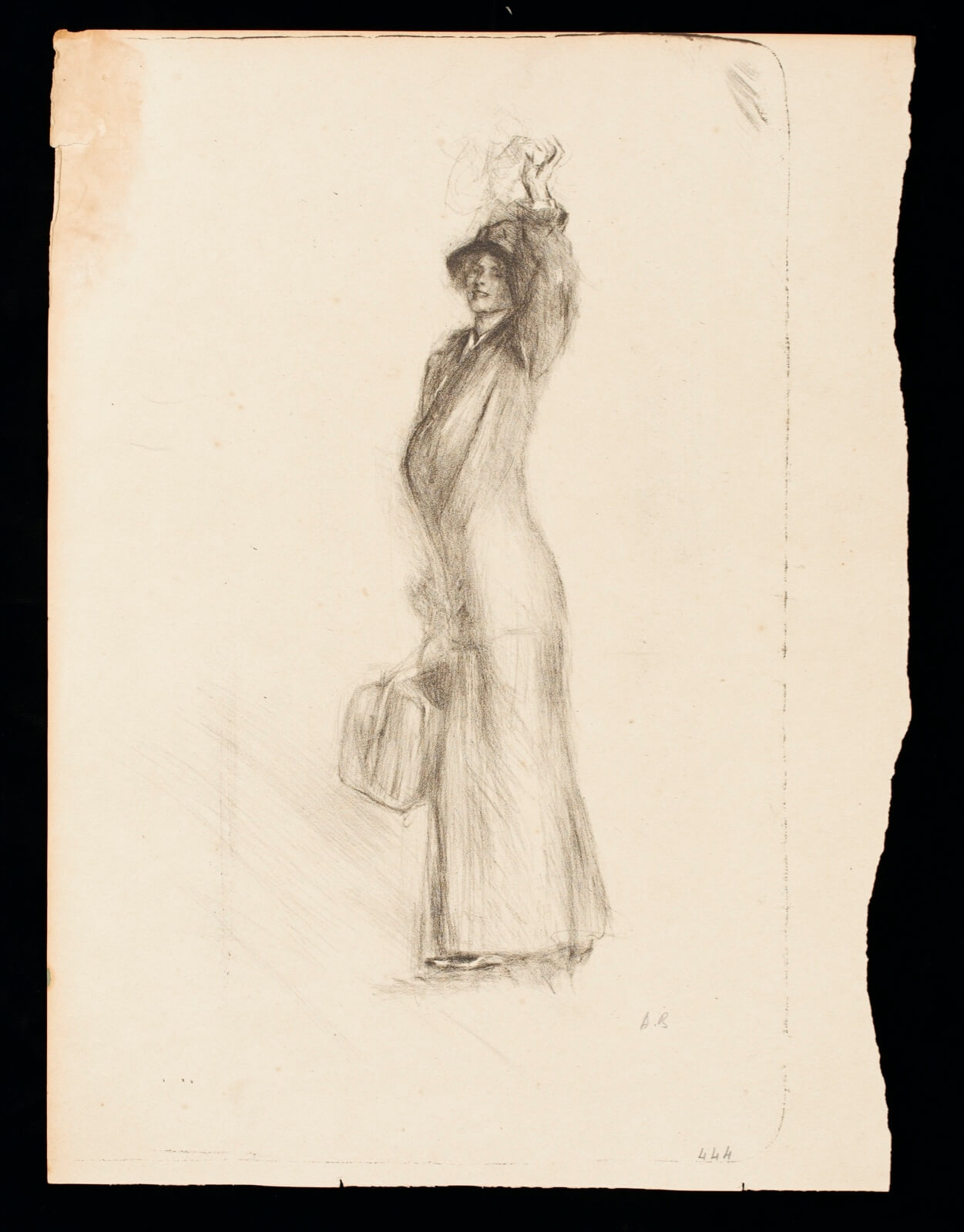 Albert de Belleroche - Woman Waving and Carrying Bag