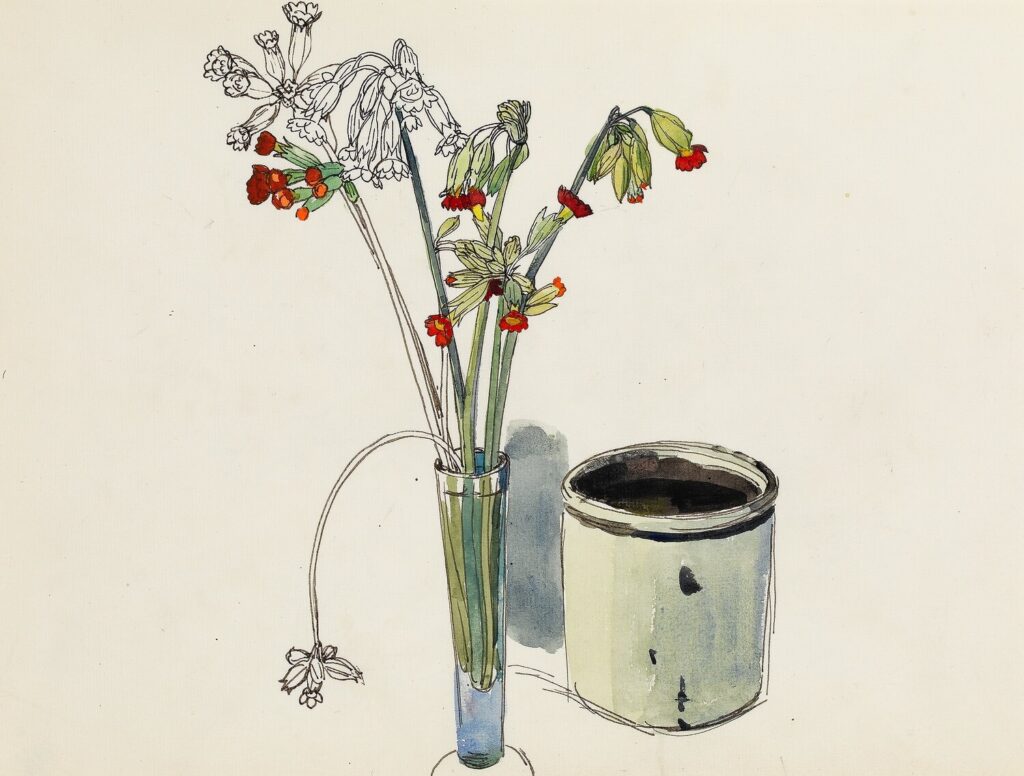 Charles Mahoney - Still life with paint pot and flowers in a vase