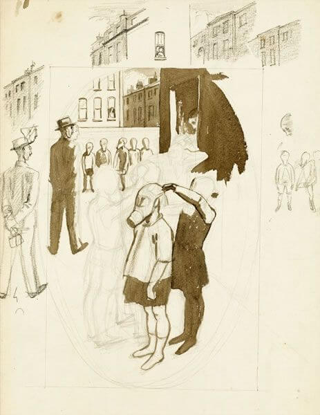 Charles Mahoney - Street scene with children wearing gas masks