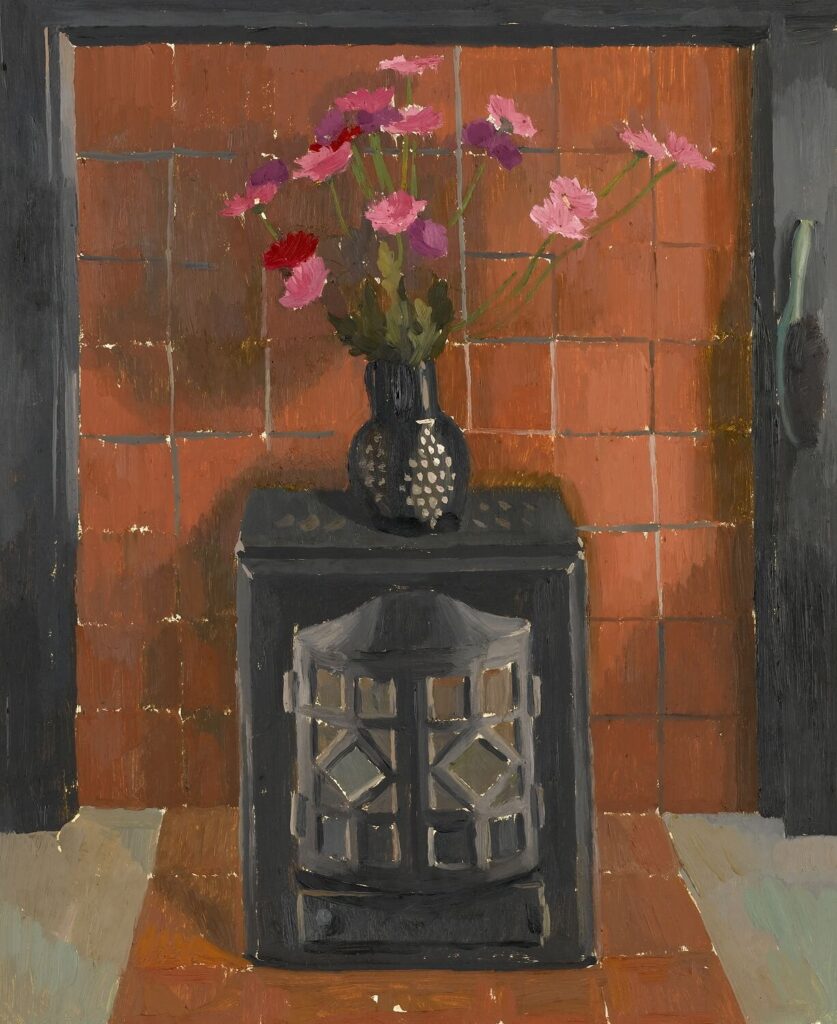Charles Mahoney - Woodburner with Cosmos in a vase