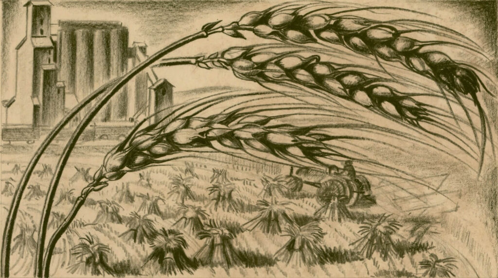 Clare Leighton - Corn field with factory in background
