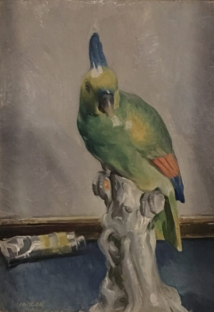 David Jagger - Still life with Meissen Parrot and tube of oil paint