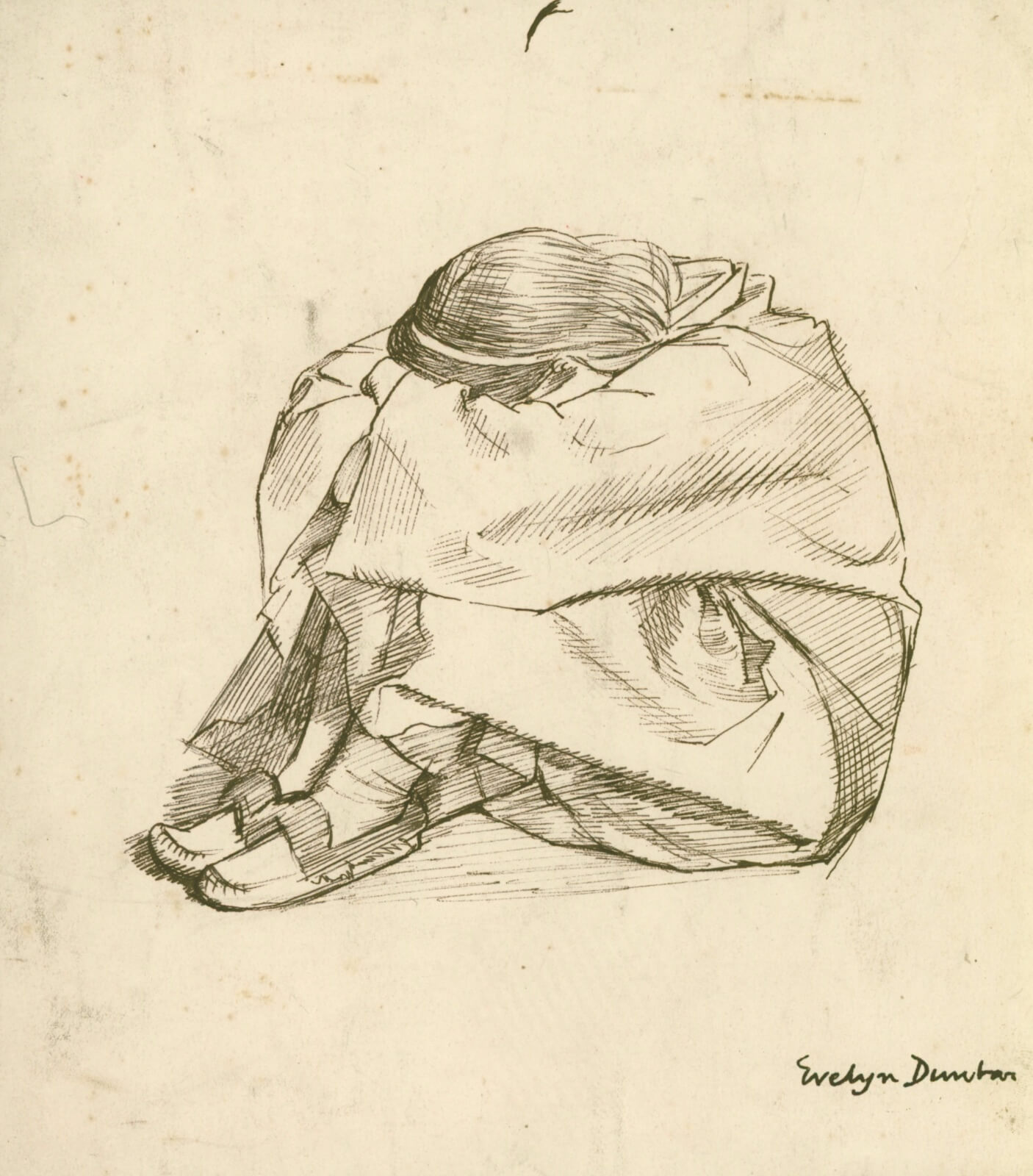 Evelyn Dunbar - Girl seated with arms around her knees and her head resting on her arms