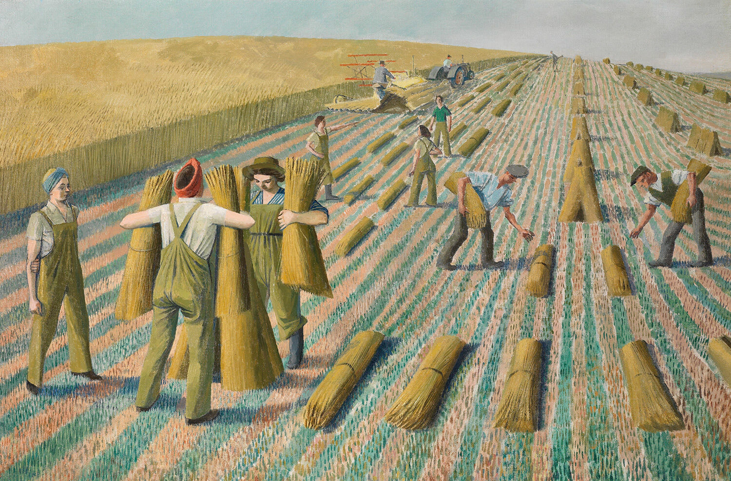 Evelyn Dunbar - Men Stooking and Girls Learning to Stook. 1940