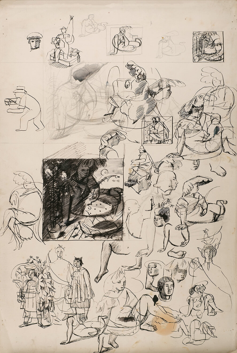 Evelyn Dunbar - Sheet of studies possibly related to the Bletchley Park Training College murals