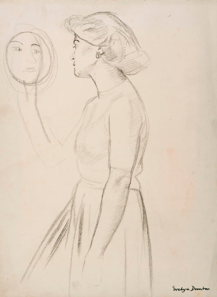 Evelyn Dunbar - Study of a young unidentified woman looking into a mirror.