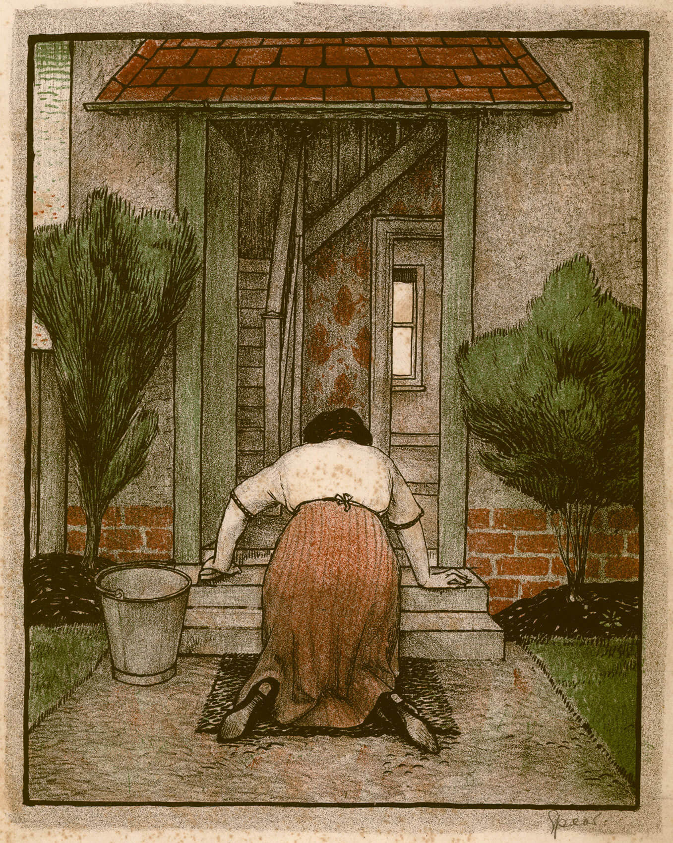 Francis Spear - Woman scrubbing doorstep