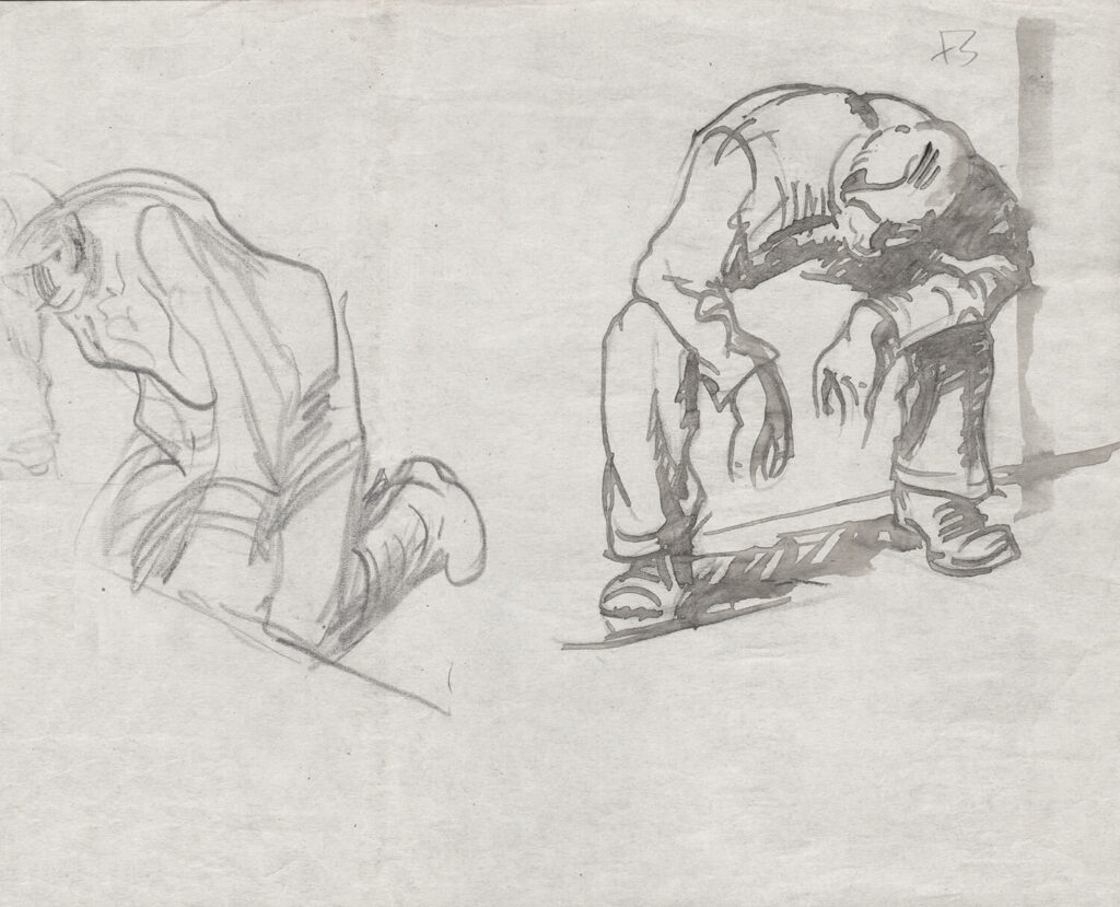 Frank Brangwyn - Studies of a Kneeling and Seated Man