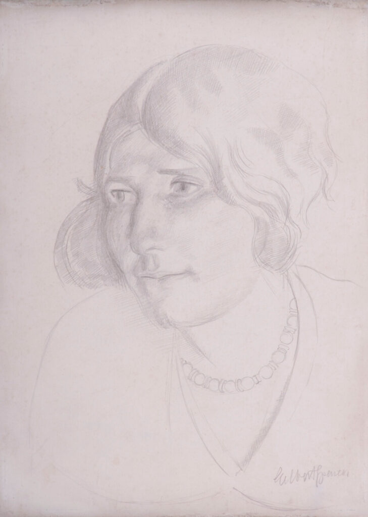 Gilbert Spencer - Portrait of a young girl with bead necklace