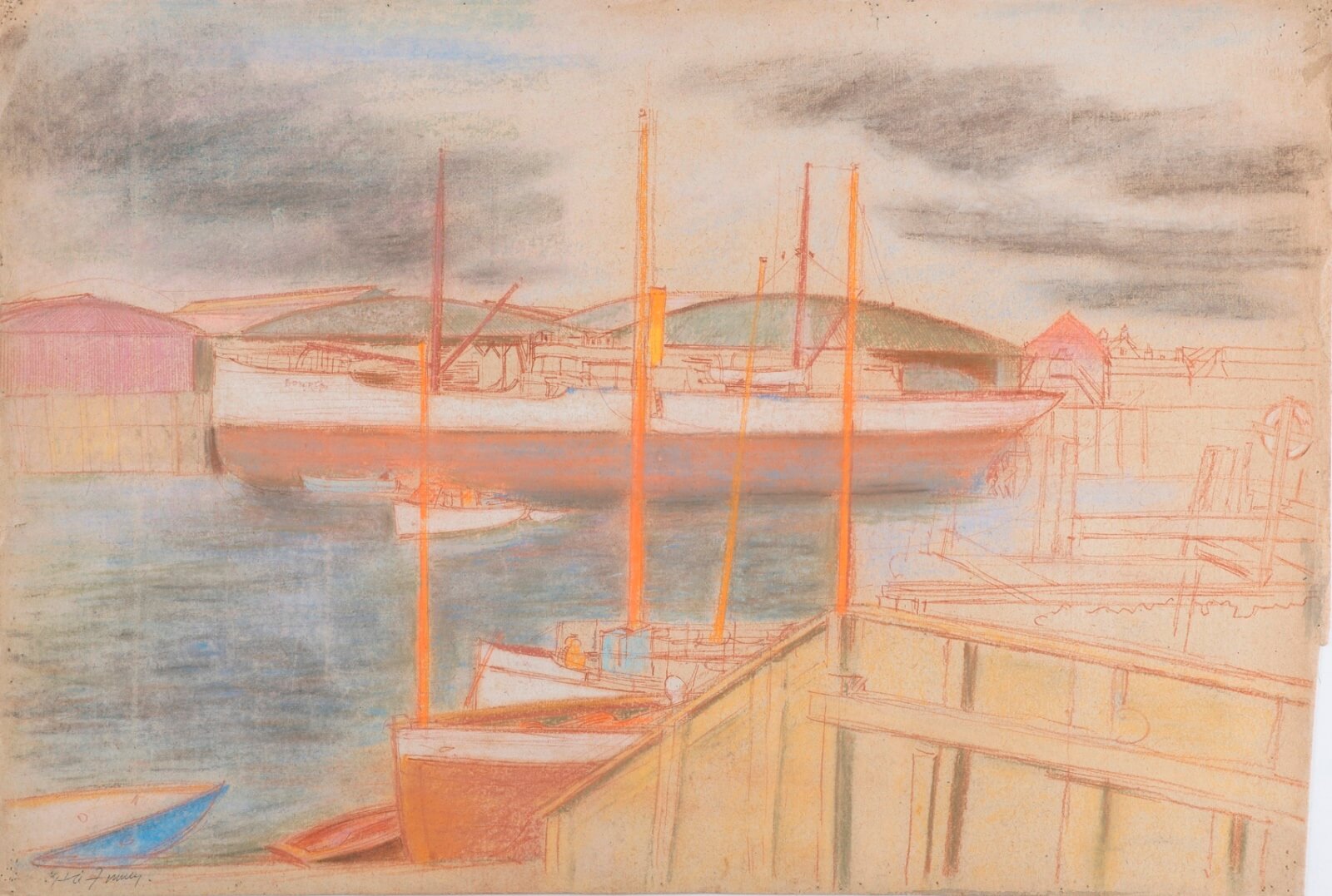Hubert Arthur Finney - Boats in Harbour