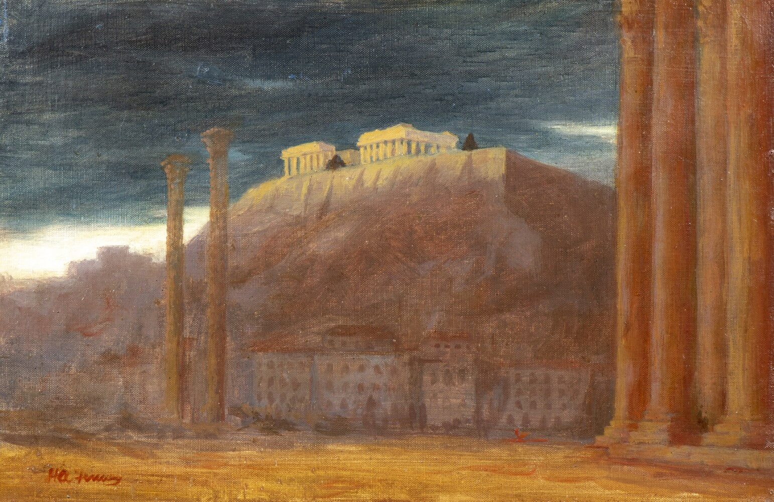 Hubert Arthur Finney - Looking up at the Acropolis in Greece circa 1960 .