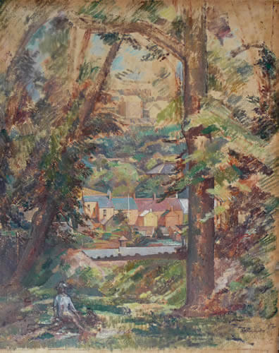 Percy Horton - Landscape: houses through gap in trees
