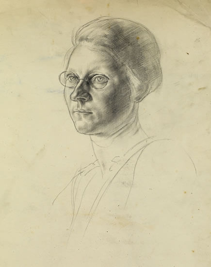 Percy Horton - Profile portrait of a woman with glasses