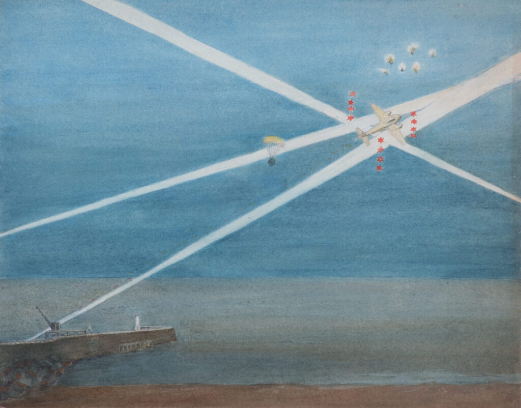 R.W. Parfit - Hun raider dropping a parachute mine in a South Coast harbour