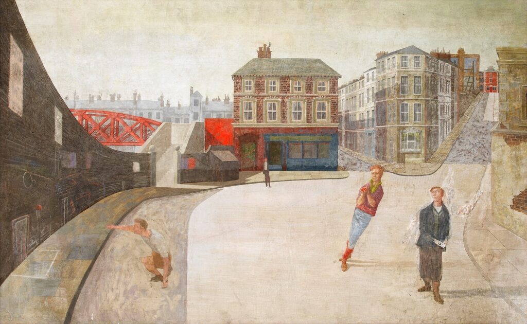 Reginald Brill - Boys playing cricket in an urban setting