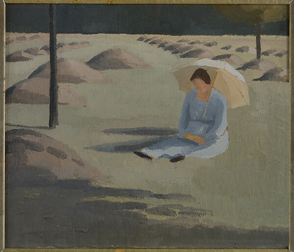 Winifred Knights - Mabel Knights seated in a hayfield