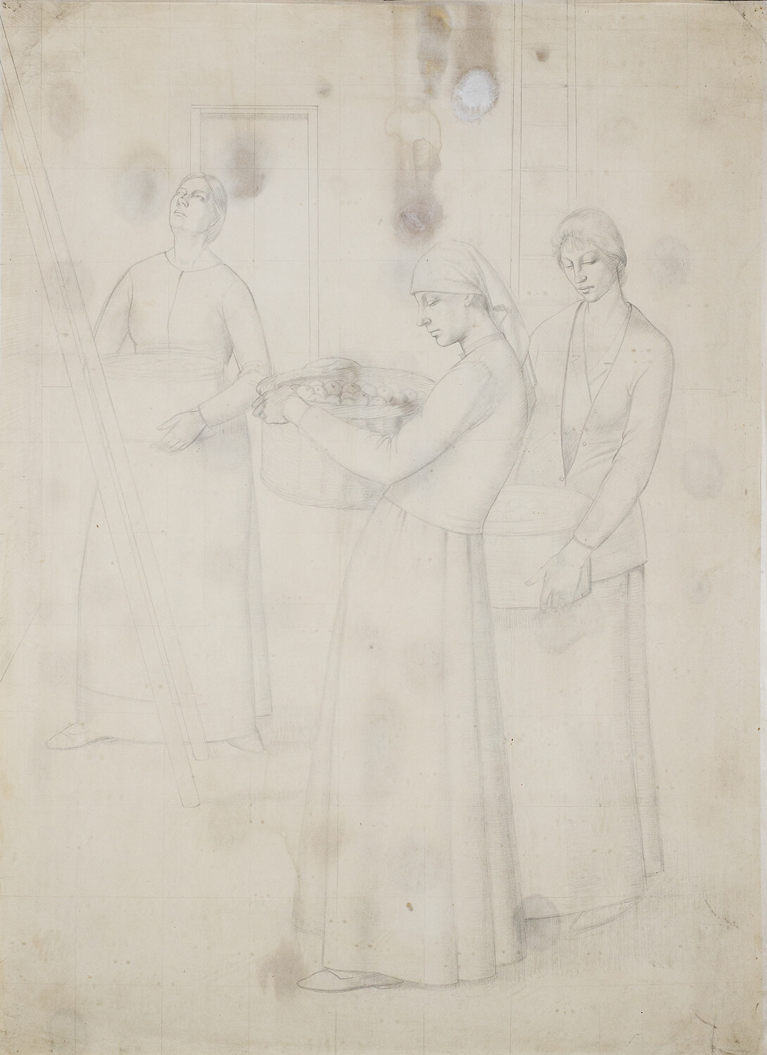 Winifred Knights - Study for 'Design for Wall Decoration' - Three Women Bearing Baskets of Apples